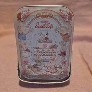 Sweet Life Bunny Tin — Pastel Pink Decorative Storage
